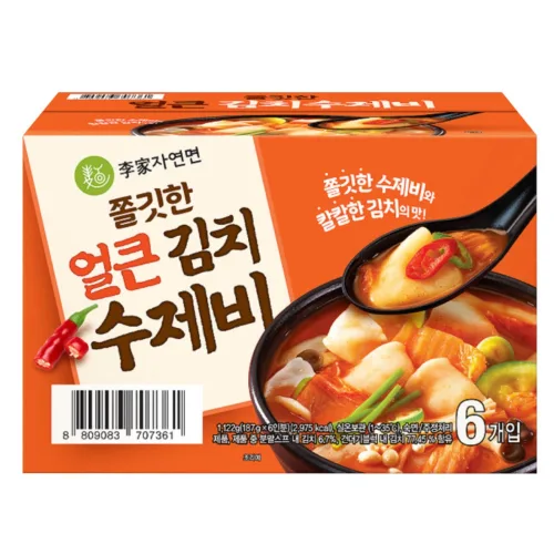 이가자연면 쫄깃한 얼큰 김치수제비, 187g, 6개