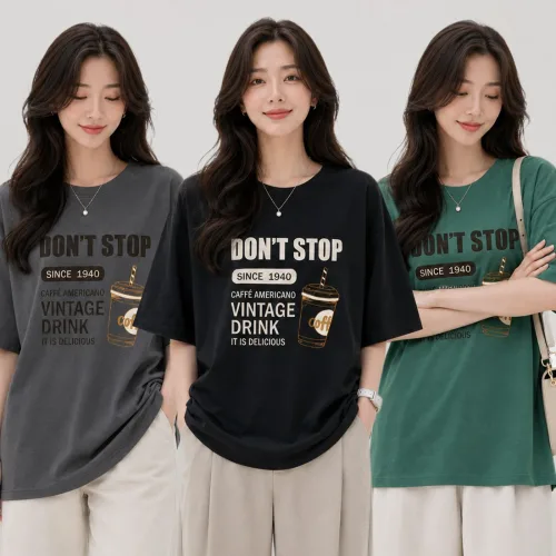 Timepure 1+1+1 3종세트 여성 여름 빈티지 캐주얼 반팔 티셔츠 데일리 편안한 루즈핏 프린팅 라운드넥 반팔티