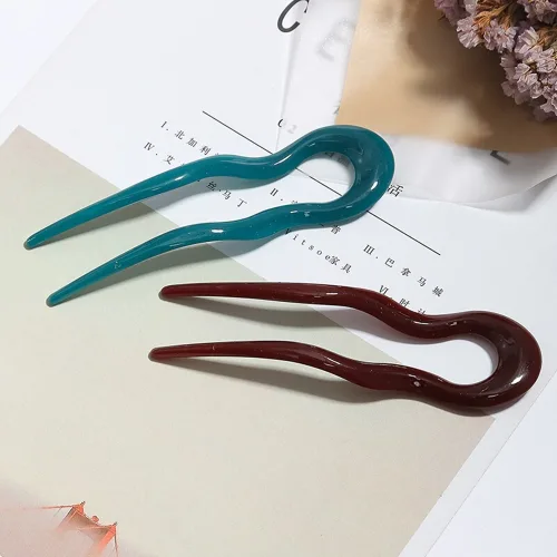 아세테이트 복고 비녀 U자 뒤꽂이 한복 혼주 전통 헤어 악세서리