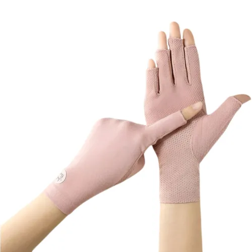별라 여성 봄여름 UV 차단 통기성 좋은 반장갑 스마트폰터치 운전 등산 아웃도어, 핑크 Pink, 1세트