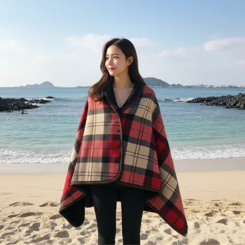 DUGN 양면 극세사 망토 똑딱이 담요 대형 고급형 중량UP