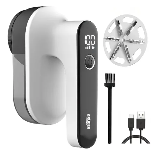 크루거 보풀제거기 세탁소용 6중 충전식 대용량 LED, 프리미엄 화이트블랙, KRLR-1329