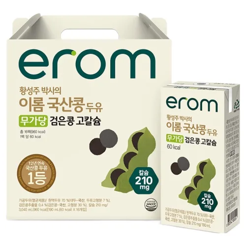 이롬 황성주 박사의 국산콩 무가당 검은콩 고칼슘 두유, 16개, 190ml
