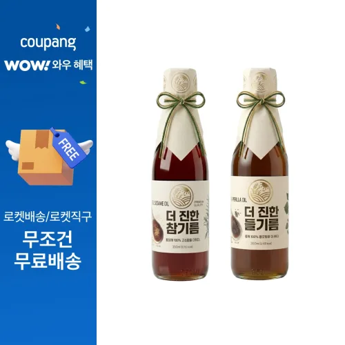 [들녘] 전통압착 더 진한 통참깨100% 참기름 350ml 1병 + 통들깨100%들기름 350ml 1병, 1세트