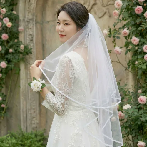 osshop 웨딩 베일 면사포 2단 레이어 숏베일, 1개, 면사포 화이트 80cm