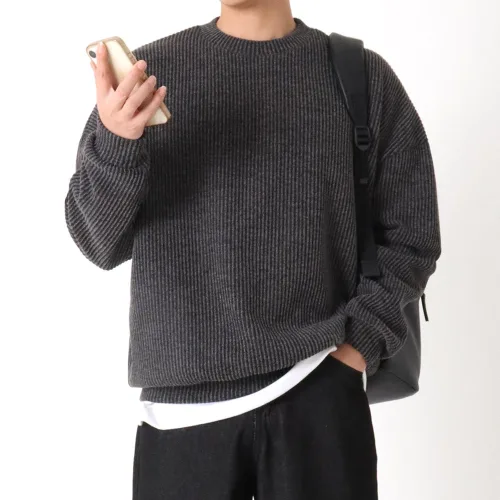 지지블랙 로먼 오버핏 골지 라운드 니트 맨투맨 빅사이즈