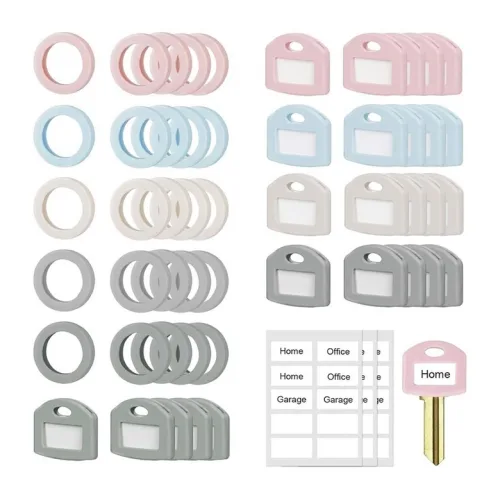 키 커버 캡 세트: 50PCS 키 캡 라벨이 있는 태그 실리콘 키 식별자 집 열쇠용 커버 헤드 프로텍터