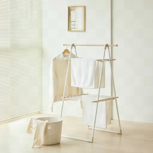 한샘 우드패턴 빨래 건조대 원룸형, 내추럴브라운 + 그레이, W62 x D65 x H125 cm