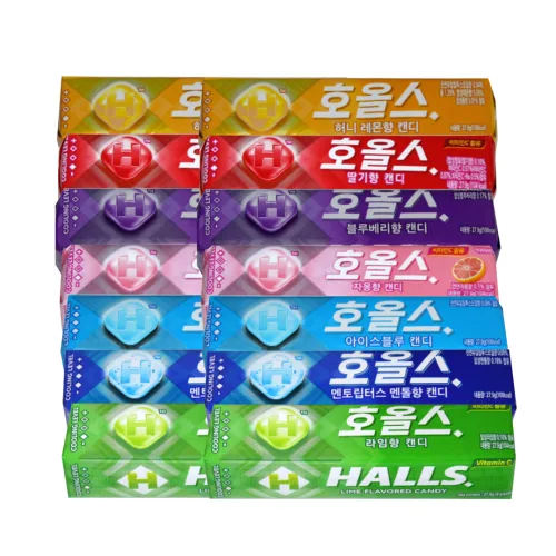 HALLS 호올스 캔디 27.9g 7종 x2세트 총14개(라임/멘톨/아이스블루/자몽/블루베리/딸기/레몬)