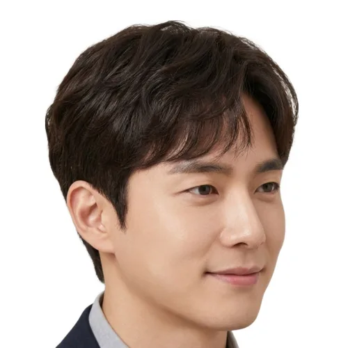 [M2054] 뒷가마커버 정수리커버 남자부분가발 인모100%, 진한갈색, 1개