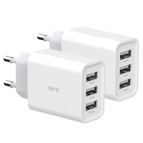 SKY 필 C3 18W 3포트 USB 어댑터 멀티 충전기, 화이트, 2개