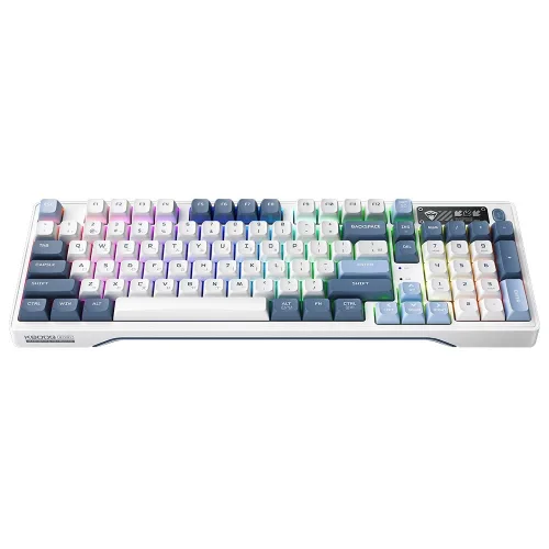 Machenike 메카닉 K600G 무선 3모드 기계식 게이밍 키보드 핫스왑 97키 풀배열 RGB 블루투스 키보드, 화이트/블루, GR은축, 은축