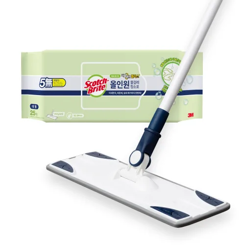 스카치브라이트 베이직 막대걸레 + 올인원 물걸레 청소포 25매, 1세트