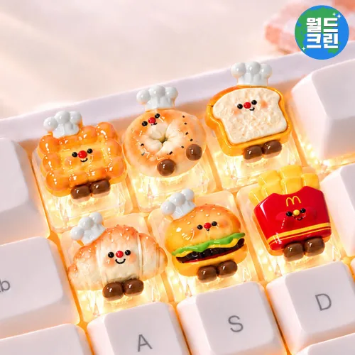 월드크린 꼬마 빵 키보드 포인트 키캡 기계식 귀여운 음식 커스텀 꾸미기 DIY 포인트키캡