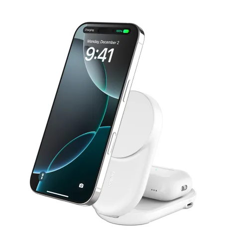 벨킨 울트라차지 2in1 Qi2 25W 폴더블 마그네틱 무선 초고속 충전기 WIZ039kr, 화이트(WIZ039krWH), 1개