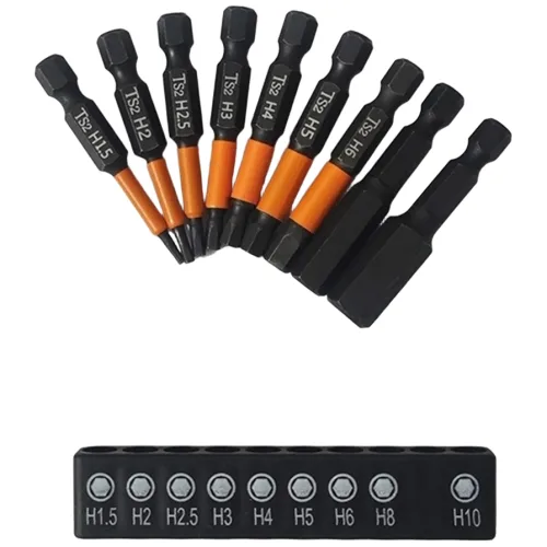 육각렌치 비트세트 9종 전동드릴 드라이버비트 2mm 3mm 5mm 8mm 10mm 6각 1/4인치, 1세트