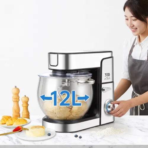 kizna 반죽기 밀가루 스탠드 제빵 베이킹 믹싱 반죽기계 가정용 업소용, 1개, 12L, 실버 2000W