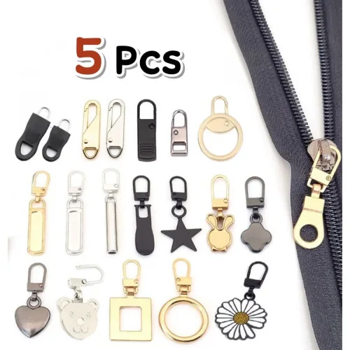 지퍼 고리 손잡이 헤드 풀러 지퍼 수선 수리 메탈 5종 5pcs, 5개, F타입(그레이)