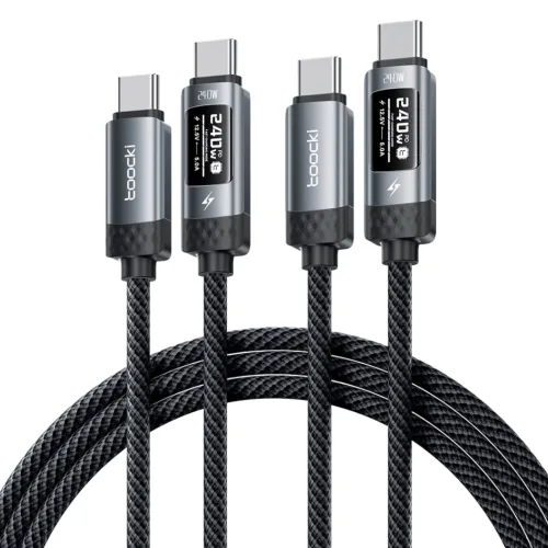Toocki C타입-C타입 PD3.1 240W OLED 스크린 디지털 디스플레이 초고속 충전케이블, 2개, 블렉, 2m