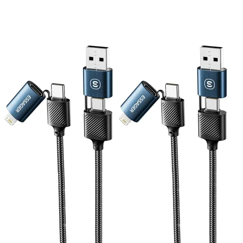 Essager PD 4 in1 65W 3A C타입 멀티 고속충전 케이블 2개입, 2개, 블루, 0.3m