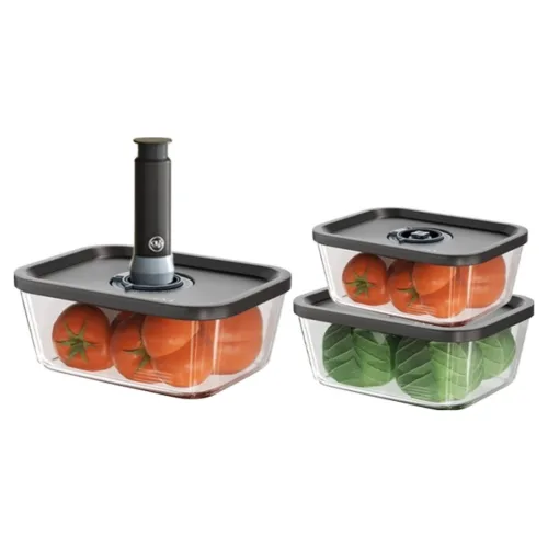 오라플 에어블록 유리 진공 밀폐용기 3종, 1개, 470ml + 800ml + 1380ml + 수동 진공펌프