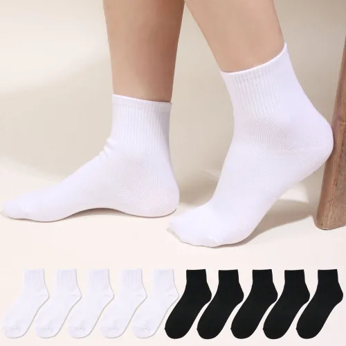 두발로 여성용 커버 무지 중목 밴딩 양말 10켤레