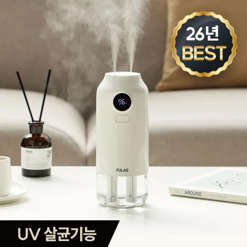 [백화점 입점] 풀라스 UV 살균 대용량 무선 미니 가습기 1위 무소음 책상 사무실 탁상용 휴대용 여행용 차량용 가정용 원룸 소형 무드등 통세척 초음파 room humidifier, 화이트, 듀얼미스트 살균 미니가습기