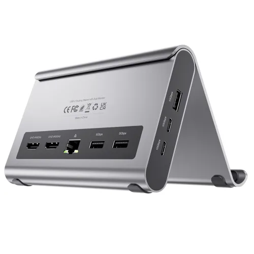 PULWTOP 11-in-1 노트북 스탠드 도킹 스테이션 (듀얼 4K@60Hz HDMI, 10Gbps USB-C/A, 기가비트 이더넷 지원) - 서피스 프로 및 윈도우 노트북용, Gray, 1개