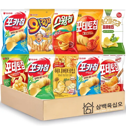 감자과자세트 10종 (포테토칩오리지널+스윙칩+포카칩어니언+허니버터칩+포테토칩잭슨페퍼로니+포테토칩크레오파트라솔트앤와사비+오감자그라탕+포테토칩K-양념치킨맛+포카칩오리지날2)