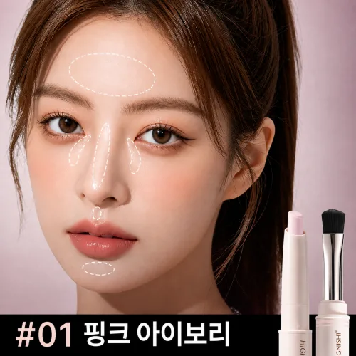 차차앤코 브러쉬 일체형 컨투어링 쉐딩 스틱 하이라이터 브라이트닝 코쉐딩 페이스라인 윤곽 메이크업, 1개, 01 핑크 아이보리 (브라이트닝 하이라이터)