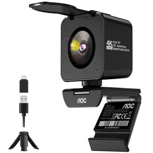 AOC 4K 1200만 고해상도 웹캠 PDAF 자동 초점 마이크 내장, 블랙, AC410