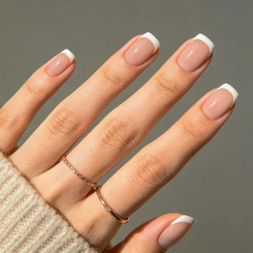 Modelones 프렌치 팁 프레스 온 네일 쇼트 스퀘어, 핑크 화이트 인조