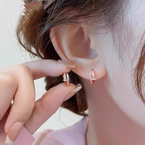 칠성작 14K 도금 로즈 골드 원터치 링귀걸이 5A 지르콘 오리지널 정품 ZQY-SS008