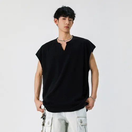 IDEAER 남자 나시 빅사이즈 V넥 민소매 티셔츠 여름용 운동복 상의