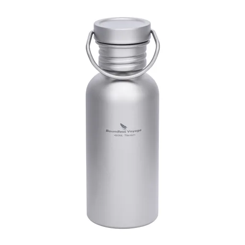 Boundless Voyage 순수 티타늄 물병 420ml 초경량 캠핑 워터보틀 와이드 마우스 누수 방지 휴대용 아웃도어 보틀 파우치 포함, 1개, 티타늄 실버