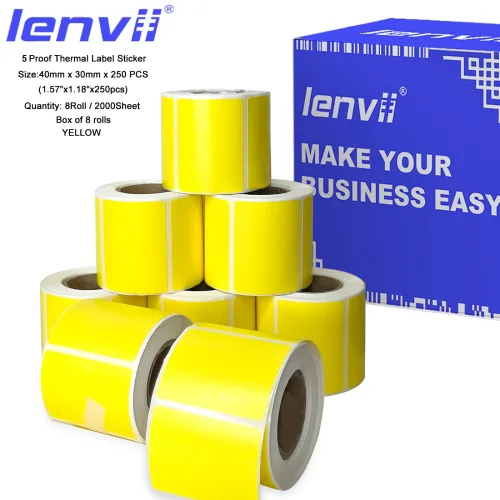LENVII 멀티 사이즈 컬러 합성 감열 라벨지로 방수, 내유성, 스크래치, 찢김 방지, 선명한 인쇄가 가능하며 감열 프린터에 적용되어 색상 구분 기능이 있어 아름답고 효율적입니다, 1박스