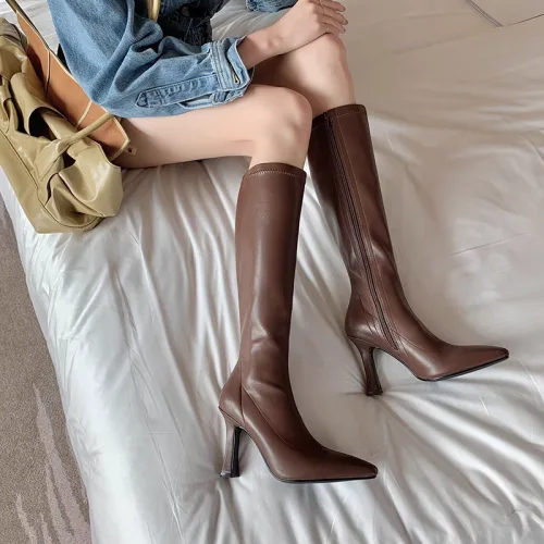 COSYEVNO 여성 롱부츠 패션 통근 캐주얼 겨울용 뾰족 하이힐