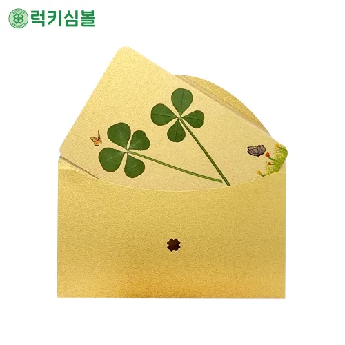 [럭키심볼] 행운의 더블 클로버생화 황금코팅카드+황금봉투세트 모음전 세잎클로버/네잎클로버/다섯잎클로버/여섯잎클로버/일곱잎클로버/여덟잎클로버, 1개, 02.네잎클로버+네잎클로버