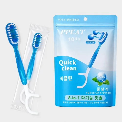 PPEAT 일회용 칫솔 물 없이 사용하는 8in1 일회용 미니 칫솔 개별포장 치실 혀클리너 이쑤시개 분리형 듀얼캡슐 일회용 치실 칫솔 추천 1 위 퀵클린 치실