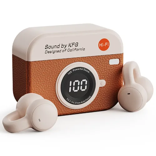 UB 레트로 감성 카메라 블루투스 이어폰 무선 Hi-Fi 터치 이어버드 음악감상 게이밍 선물, 클립형_브라운, BO-S1