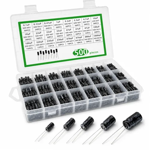 전해 콘덴서 24종 500Pcs 0.1uF~1000uF 알루미늄 전해 캐패시터 리드형 DIP PCB 전자부품 키트, 1세트