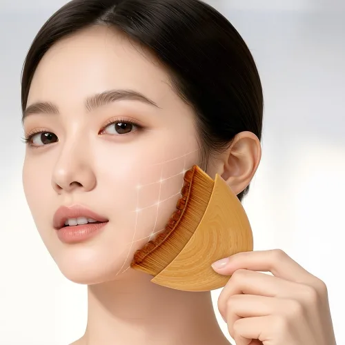 리프팅 브러쉬 얼굴 마사지 브러쉬 V선 괄사, 피부 광채 및 피로 해소, 브라운, 1개