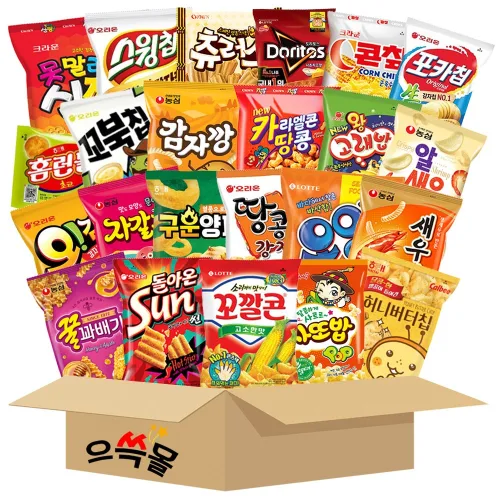 봉지과자 선물세트 23종 새우깡 꼬깔콘 꿀꽈배기 썬칩 땅콩강정 가잘치 알새우칩 고래밥 감자깡 꼬북칩 홈런볼 포카칩 콘칲 허니버터칩 나쵸치즈 츄러스 스윙칩 신짱 사또밥 오잉 구운양파, 45g, 1개