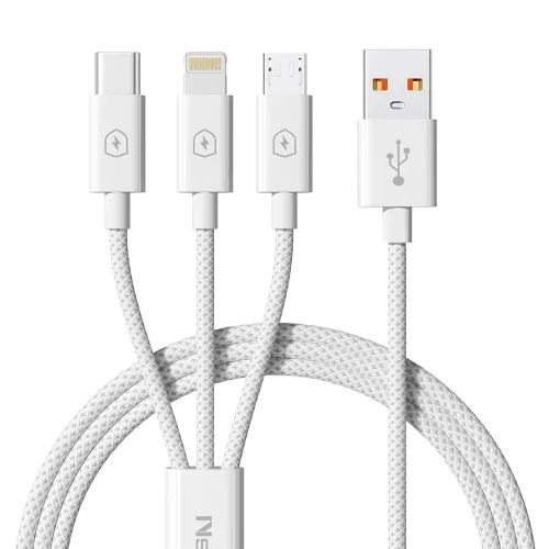 멀티 충전기케이블 3in1 고속 충전기 케이블 차량용 고속 충전기 usb to c / 8핀 / 5핀 케이블 0.6m/1m/1.5m/2m 충전케이블 3in1 케이블, 1개, 화이트, 1.5m