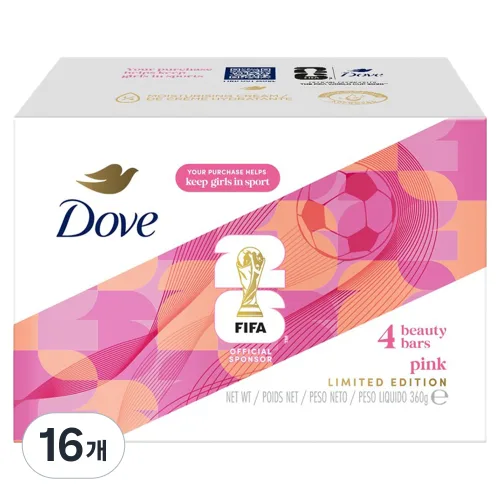 도브 FIFA 핑크 클렌징 뷰티바, 90g, 16개입