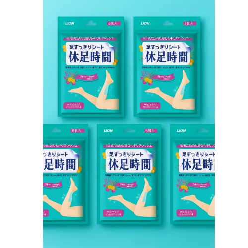 라이온 휴족시간 다리 쿨링시트 6매입 13X8.5cm 피로 쿨링패치 수분가득 쿨링효과 즉각 시원한 다리 마사지 세트 여행 출장 필수템 피로회복 젤형 패치 시원한 다리 마사지시트, 6매입, 5개, 6g