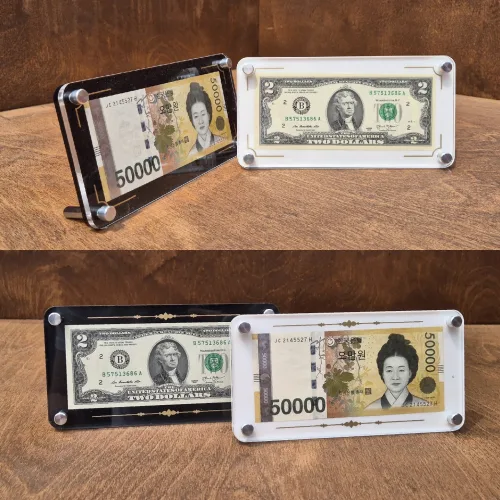 고급 행운의 2달러 지폐 화폐 유리보다 고급스러운 아크릴 액자 오만원 재물운 상승 테이블 돈액자 풍수 인테리어 소품 지폐