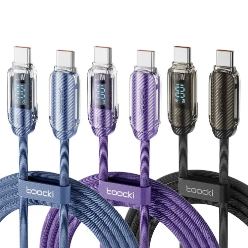 Toocki 디스플레이 투명 100W C타입 PD 초고속충전 케이블, 3개, 혼합색, 1m