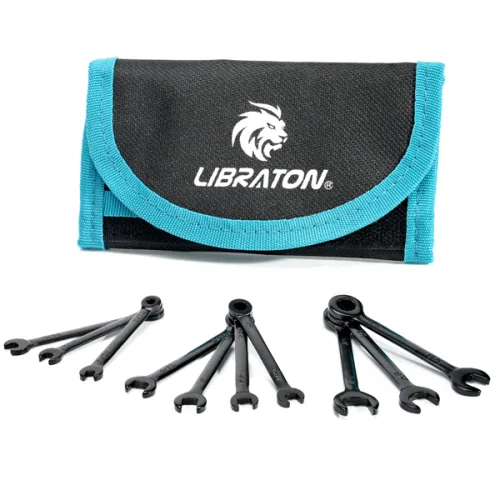 LIBRATON 프리미엄 탄소강 미니 렌치 세트 경량 정리함 파우치 포함 메트릭 4-11mm SAE 5/32 인치-7/16 인치 10 피스
