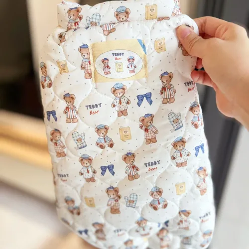 테디곰 겨울 강아지 보온 패딩조끼 고양이겸용 귀여운 애견 외투, 1개, 핑크